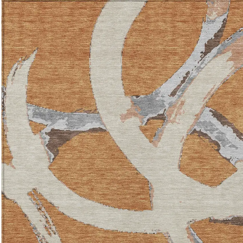 Copper Ivory And Gray Abstract Washable Indoor Outdoor Area Rug Photo 6