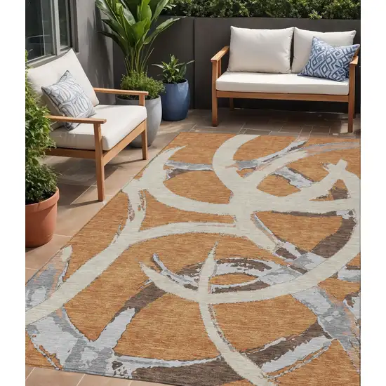 Copper Ivory And Gray Abstract Washable Indoor Outdoor Area Rug Photo 1