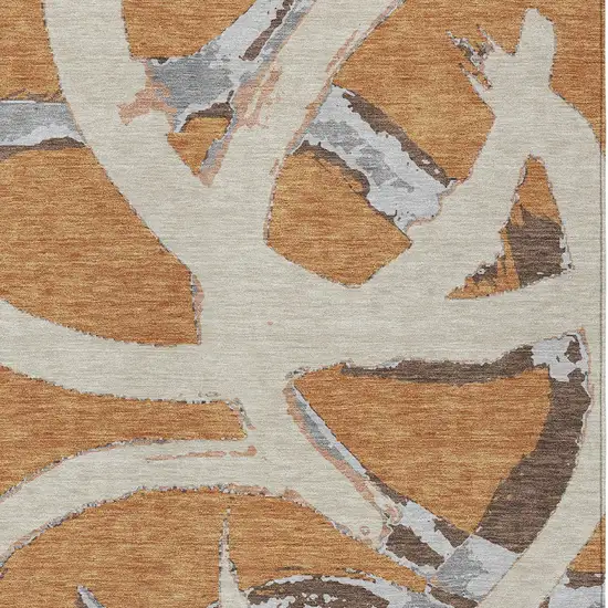 Copper Ivory And Gray Abstract Washable Indoor Outdoor Area Rug Photo 6
