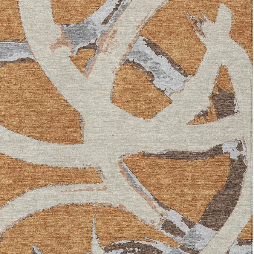 Copper Ivory And Gray Abstract Washable Indoor Outdoor Area Rug Photo 6