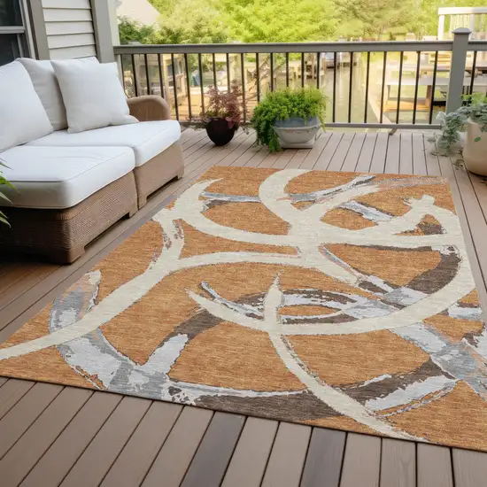 Copper Ivory And Gray Abstract Washable Indoor Outdoor Area Rug Photo 9
