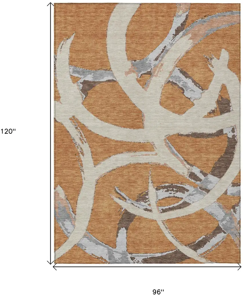 Copper Ivory And Gray Abstract Washable Indoor Outdoor Area Rug Photo 3