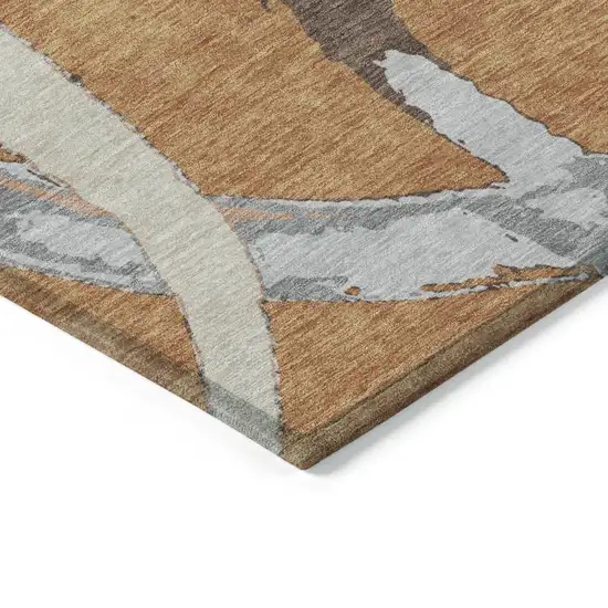 Copper Ivory And Gray Abstract Washable Indoor Outdoor Area Rug Photo 4