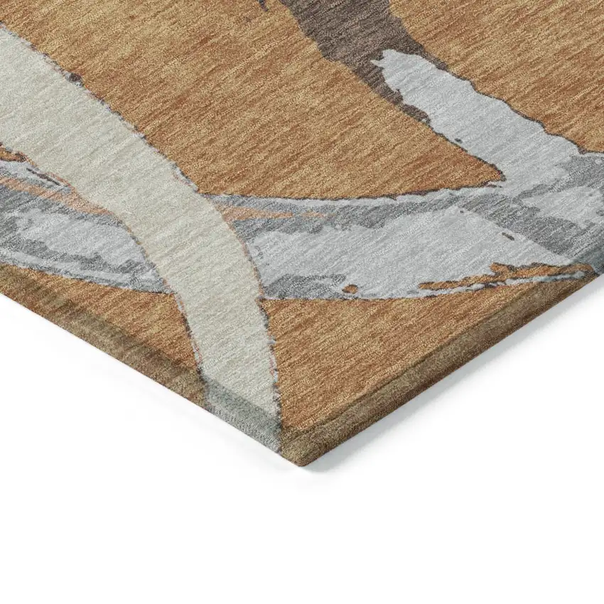 Copper Ivory And Gray Abstract Washable Indoor Outdoor Area Rug Photo 4