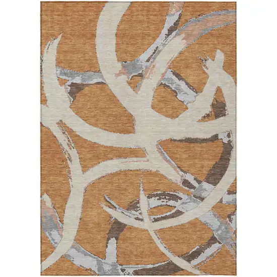 Copper Ivory And Gray Abstract Washable Indoor Outdoor Area Rug Photo 2