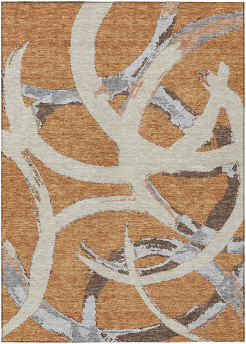Copper Ivory And Gray Abstract Washable Indoor Outdoor Area Rug Photo 2