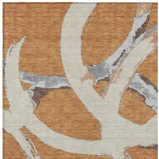 Copper Ivory And Gray Abstract Washable Indoor Outdoor Area Rug Photo 6