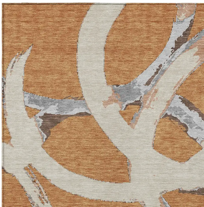 Copper Ivory And Gray Abstract Washable Indoor Outdoor Area Rug Photo 6