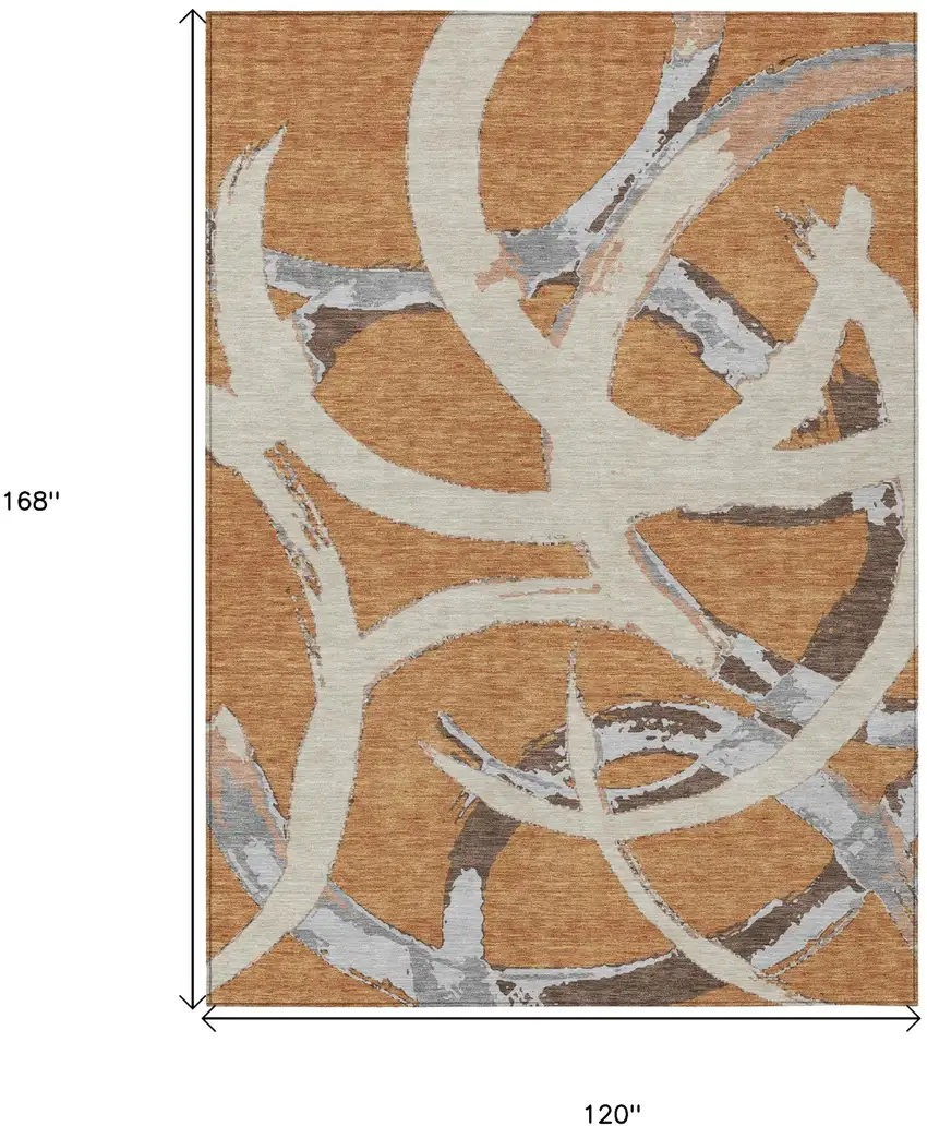 Copper Ivory And Gray Abstract Washable Indoor Outdoor Area Rug Photo 3