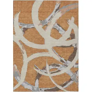 Photo of Copper Ivory And Gray Abstract Washable Indoor Outdoor Area Rug