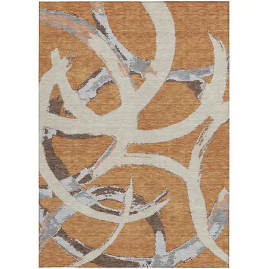Copper Ivory And Gray Abstract Washable Indoor Outdoor Area Rug Photo 7