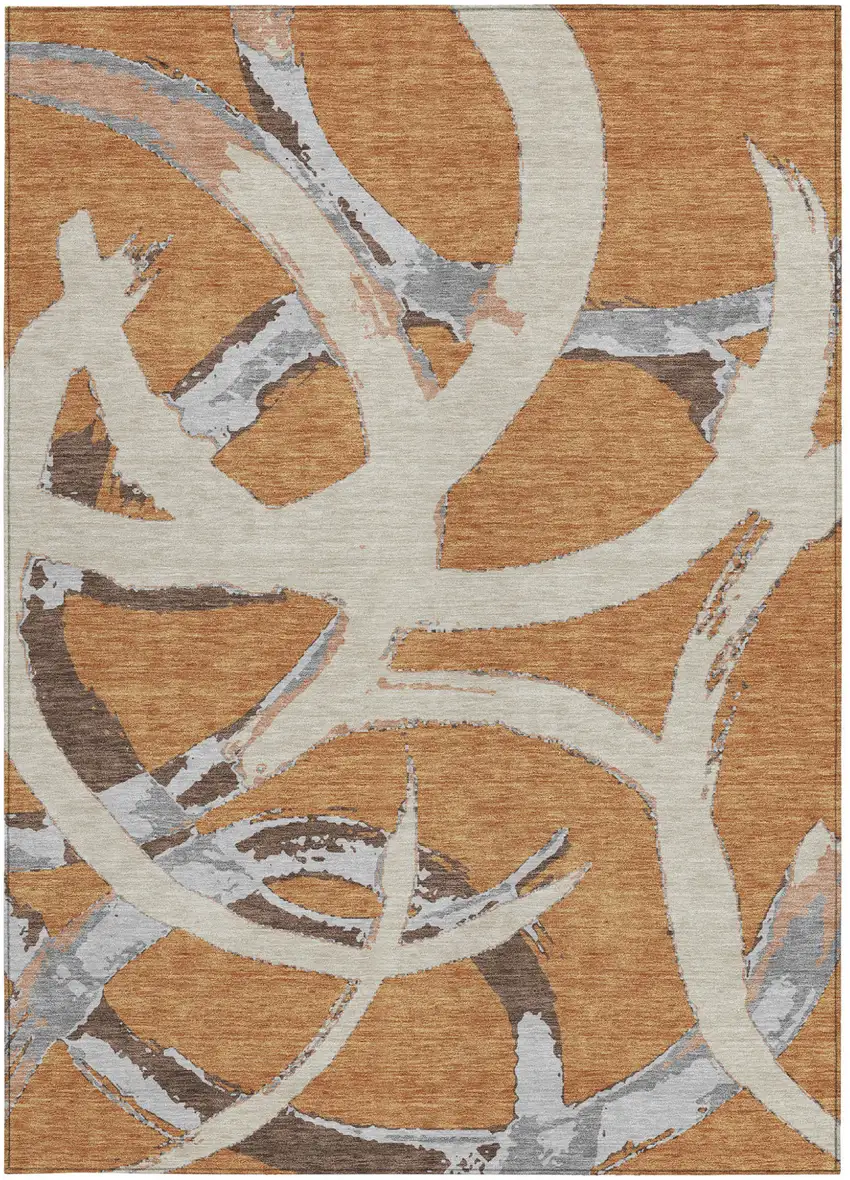 Copper Ivory And Gray Abstract Washable Indoor Outdoor Area Rug Photo 7