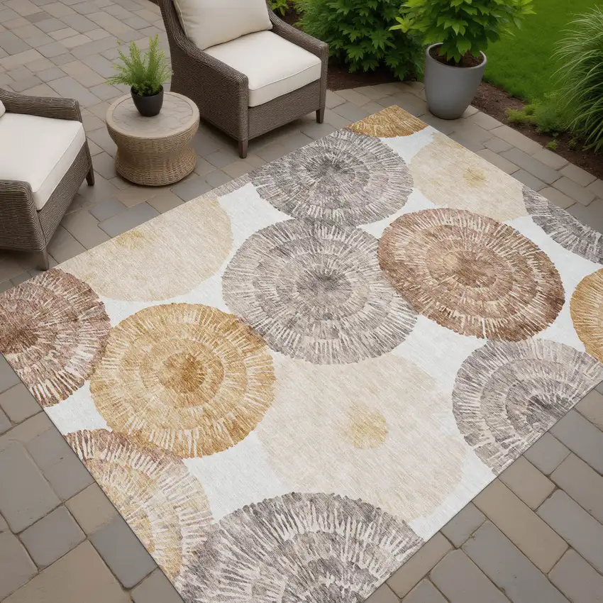 Copper Ivory And Gray Abstract Washable Indoor Outdoor Area Rug Photo 9