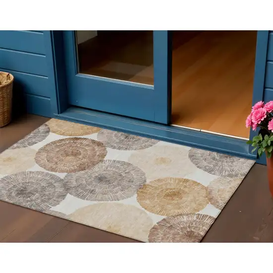 Copper Ivory And Gray Abstract Washable Indoor Outdoor Area Rug Photo 1
