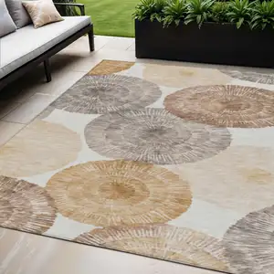 Photo of Copper Ivory And Gray Abstract Washable Indoor Outdoor Area Rug