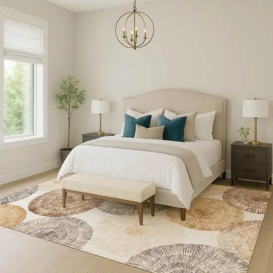 Copper Ivory And Gray Abstract Washable Indoor Outdoor Area Rug Photo 9