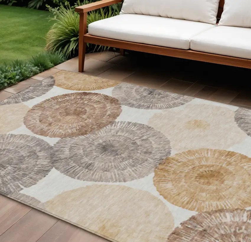 Copper Ivory And Gray Abstract Washable Indoor Outdoor Area Rug Photo 1