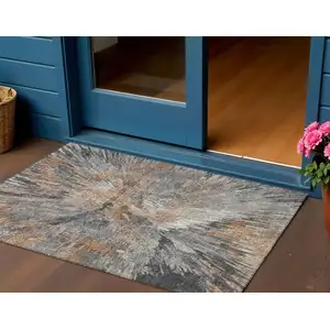 Photo of Copper Ivory And Gray Abstract Washable Indoor Outdoor Area Rug