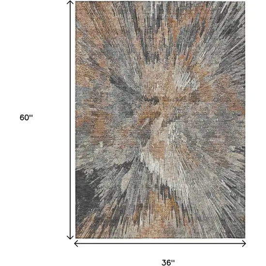 Copper Ivory And Gray Abstract Washable Indoor Outdoor Area Rug Photo 3