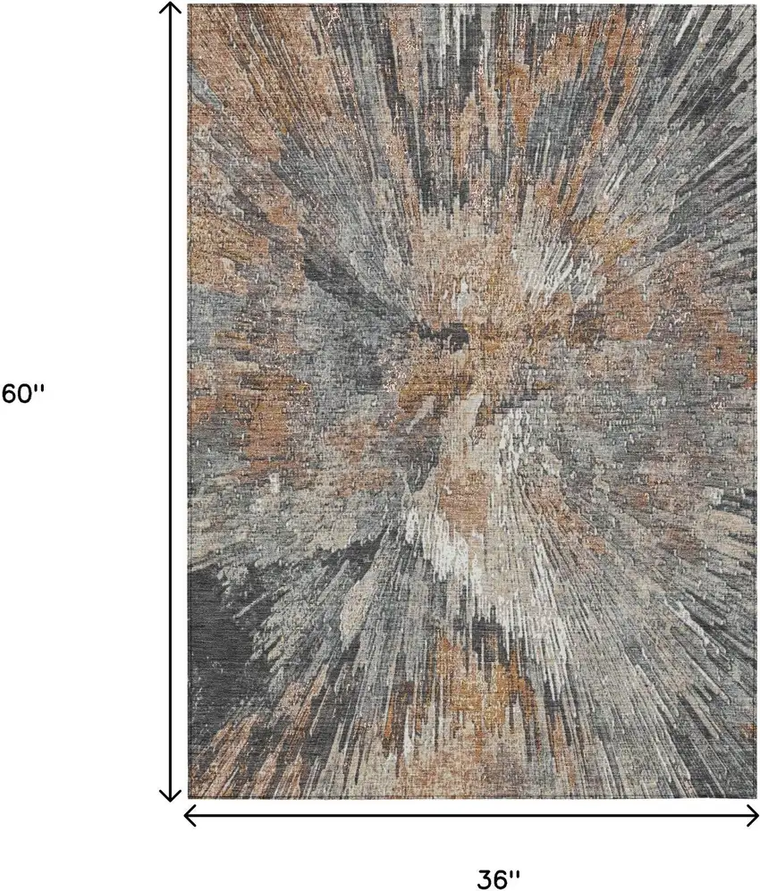 Copper Ivory And Gray Abstract Washable Indoor Outdoor Area Rug Photo 3