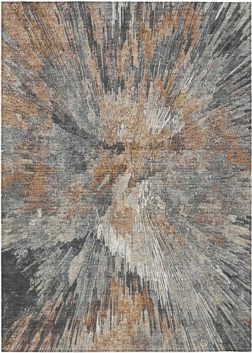 Copper Ivory And Gray Abstract Washable Indoor Outdoor Area Rug Photo 2