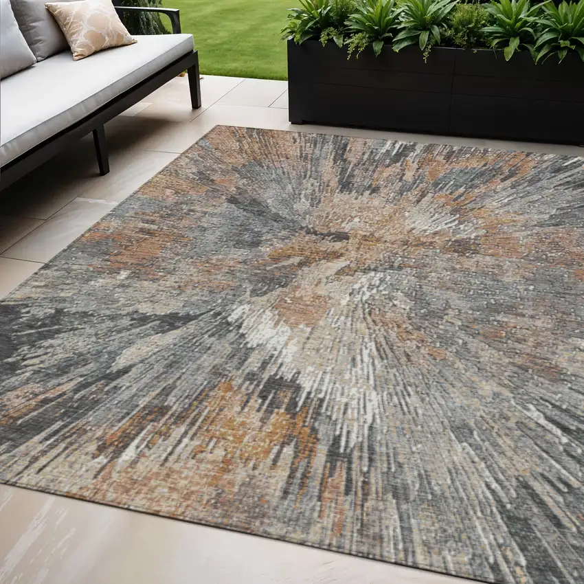 Copper Ivory And Gray Abstract Washable Indoor Outdoor Area Rug Photo 1