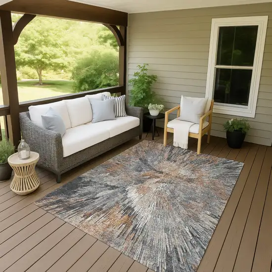 Copper Ivory And Gray Abstract Washable Indoor Outdoor Area Rug Photo 9