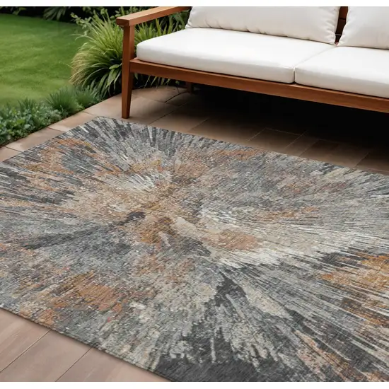 Copper Ivory And Gray Abstract Washable Indoor Outdoor Area Rug Photo 1
