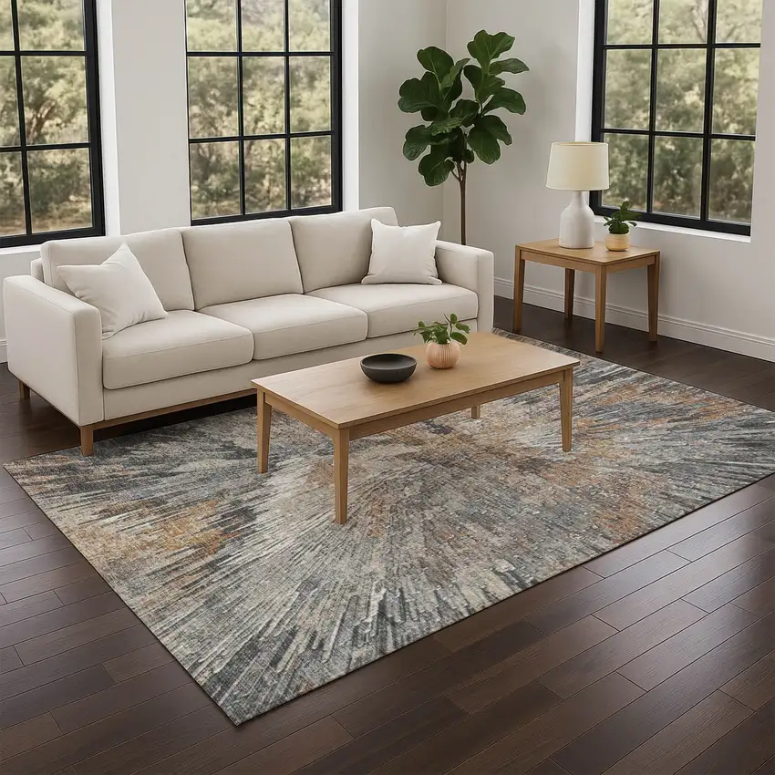 Copper Ivory And Gray Abstract Washable Indoor Outdoor Area Rug Photo 8