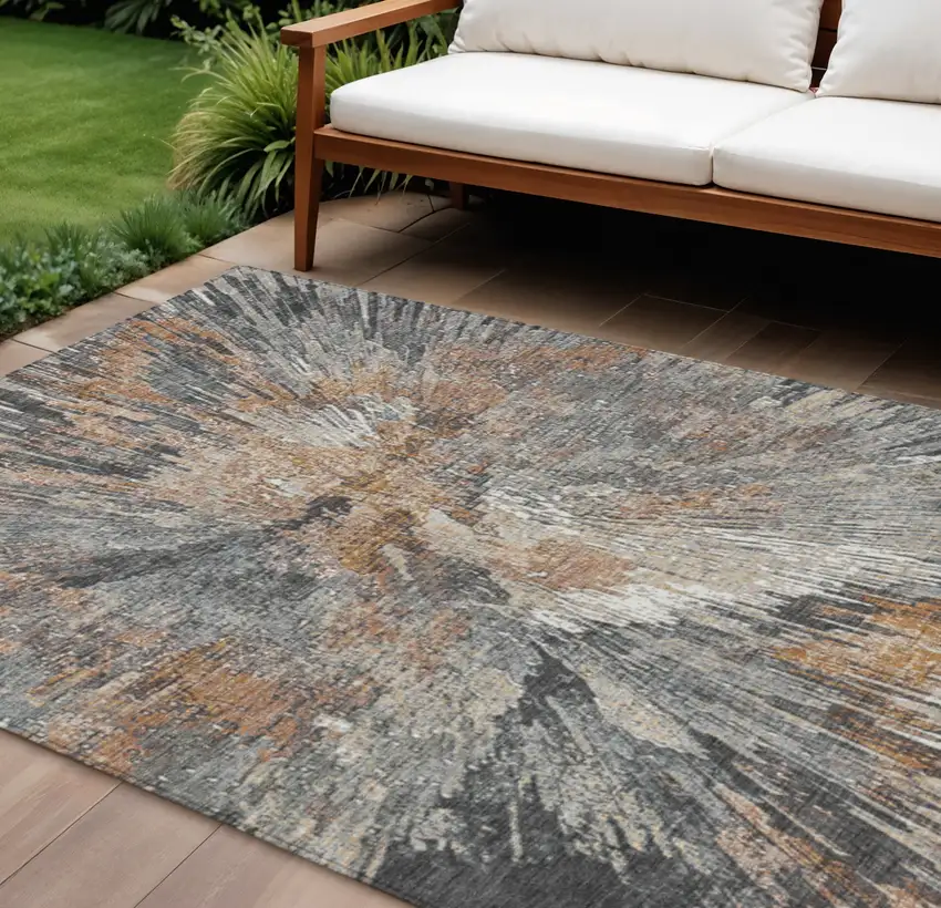 Copper Ivory And Gray Abstract Washable Indoor Outdoor Area Rug Photo 1