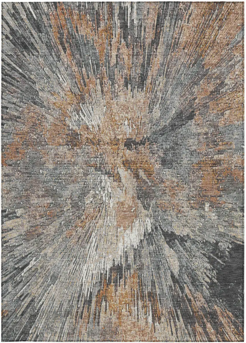 Copper Ivory And Gray Abstract Washable Indoor Outdoor Area Rug Photo 5