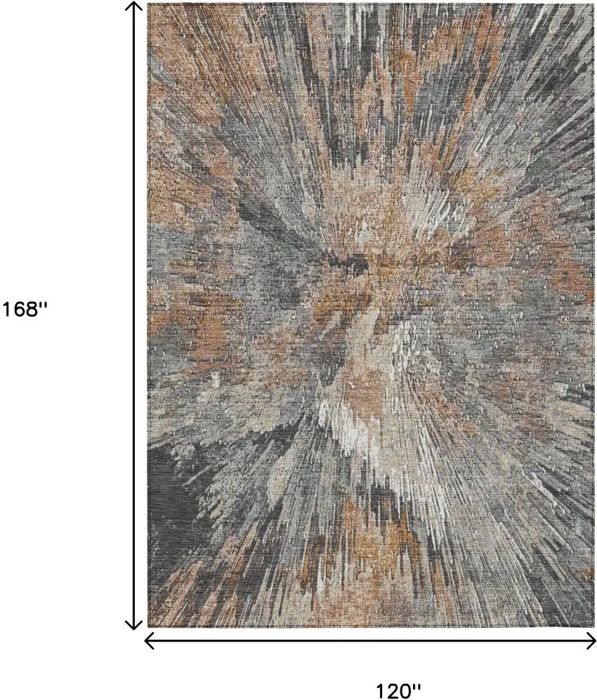 Copper Ivory And Gray Abstract Washable Indoor Outdoor Area Rug Photo 3