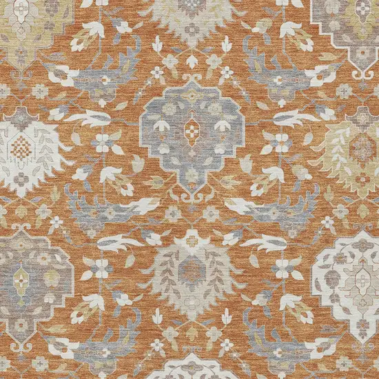 Copper Ivory And Gray Damask Washable Indoor Outdoor Area Rug Photo 7
