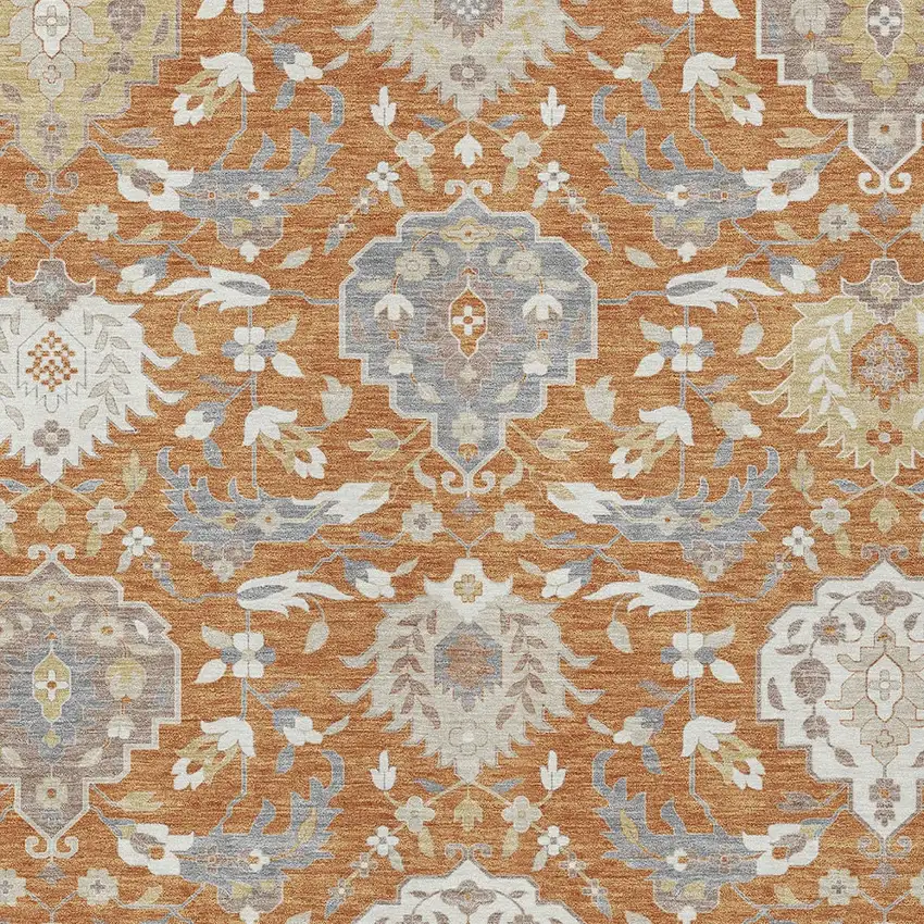 Copper Ivory And Gray Damask Washable Indoor Outdoor Area Rug Photo 7