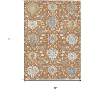 Photo of Copper Ivory And Gray Damask Washable Indoor Outdoor Area Rug