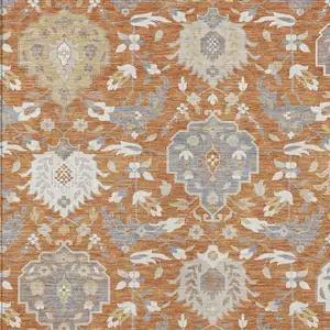 Photo of Copper Ivory And Gray Damask Washable Indoor Outdoor Area Rug