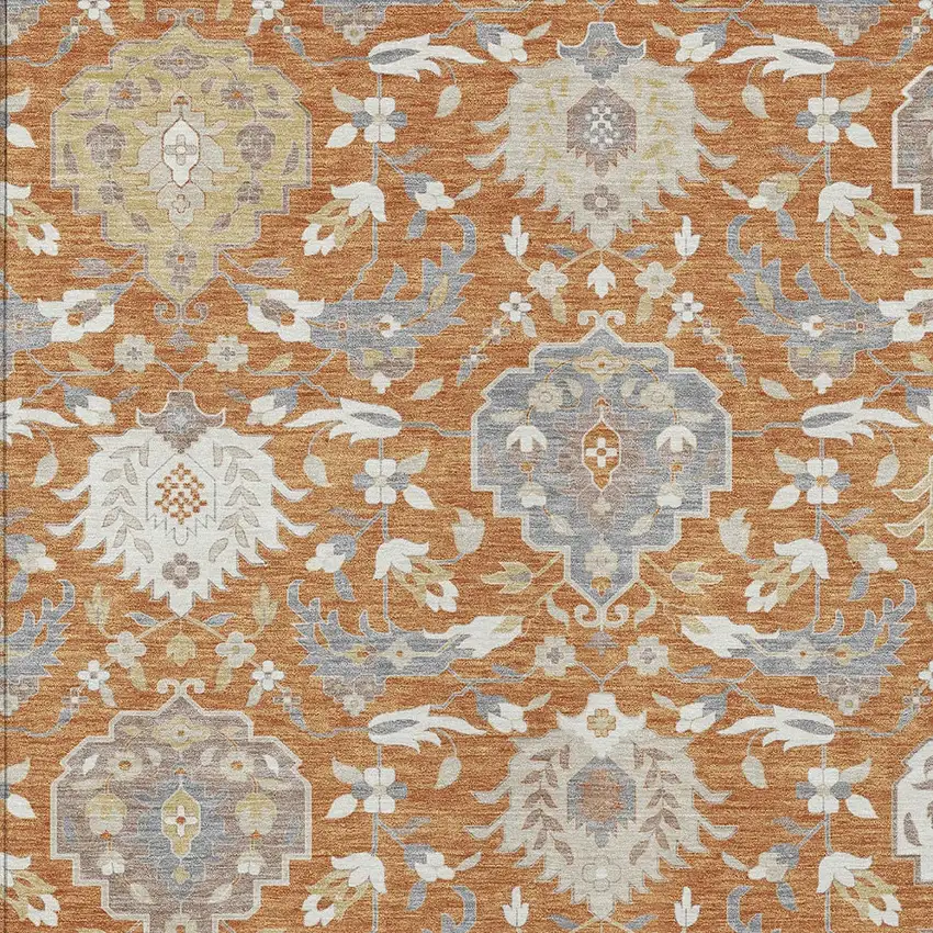 Copper Ivory And Gray Damask Washable Indoor Outdoor Area Rug Photo 7