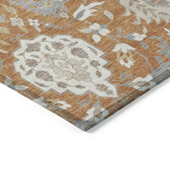 Copper Ivory And Gray Damask Washable Indoor Outdoor Area Rug Photo 5