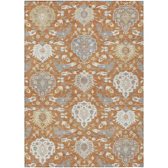 Copper Ivory And Gray Damask Washable Indoor Outdoor Area Rug Photo 2