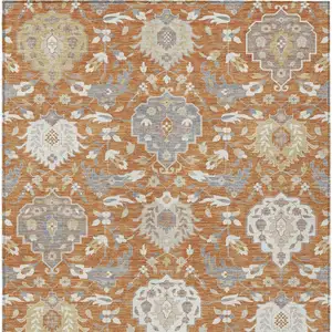 Photo of Copper Ivory And Gray Damask Washable Indoor Outdoor Area Rug