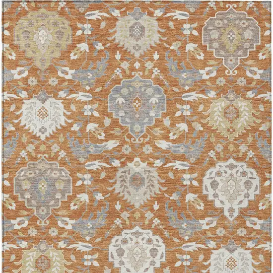 Copper Ivory And Gray Damask Washable Indoor Outdoor Area Rug Photo 8