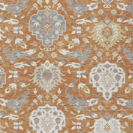 Copper Ivory And Gray Damask Washable Indoor Outdoor Area Rug Photo 7