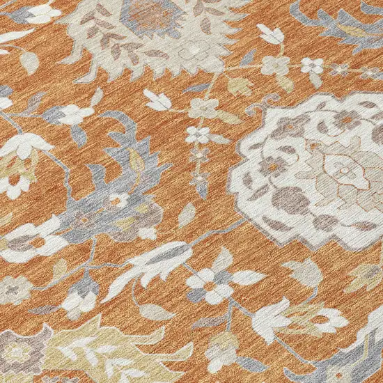 Copper Ivory And Gray Damask Washable Indoor Outdoor Area Rug Photo 6