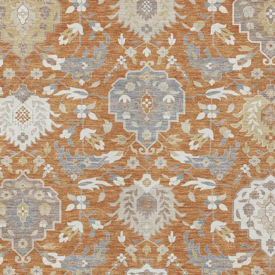 Copper Ivory And Gray Damask Washable Indoor Outdoor Area Rug Photo 7