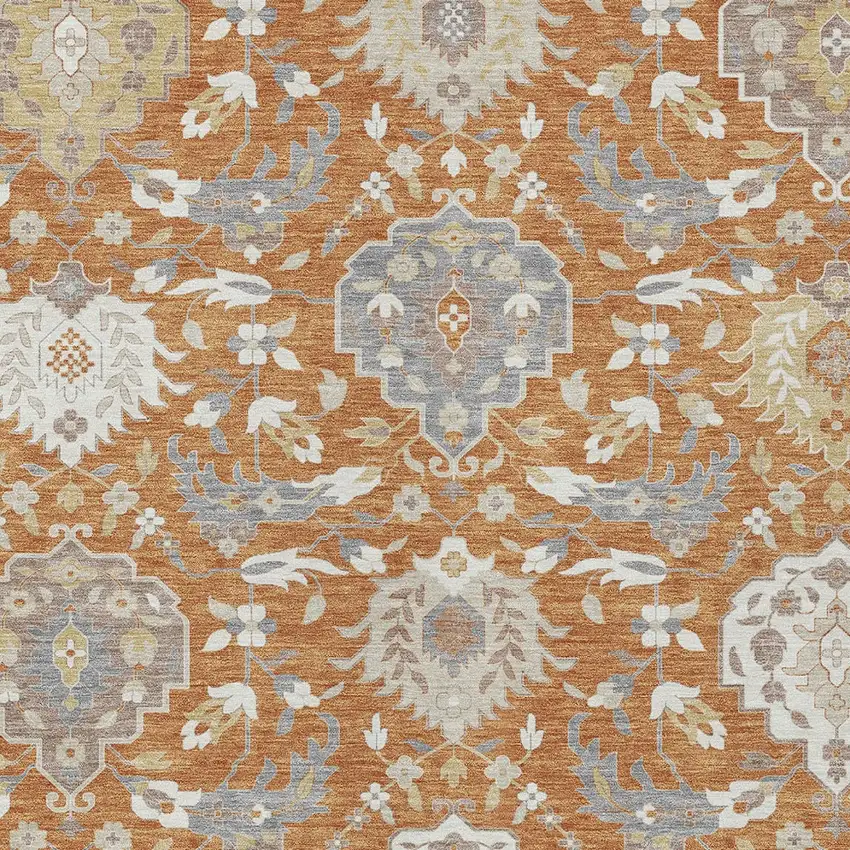 Copper Ivory And Gray Damask Washable Indoor Outdoor Area Rug Photo 7