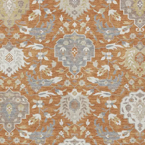 Copper Ivory And Gray Damask Washable Indoor Outdoor Area Rug Photo 5