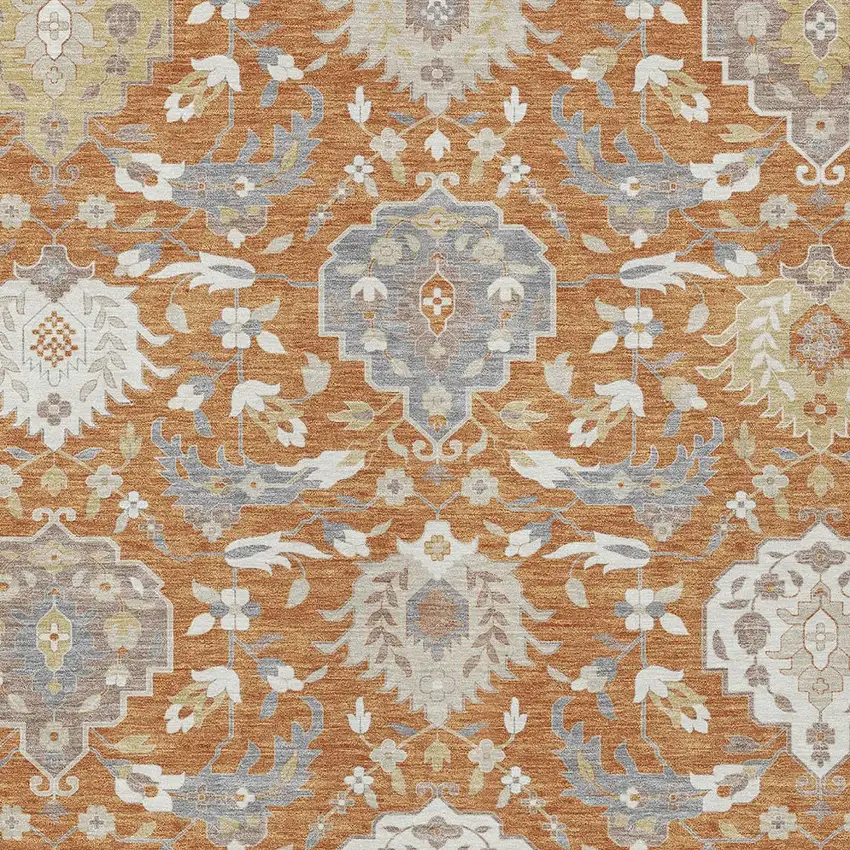 Copper Ivory And Gray Damask Washable Indoor Outdoor Area Rug Photo 5