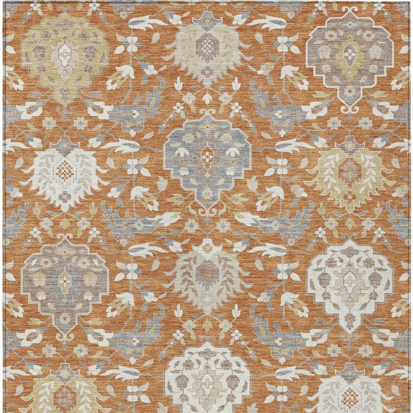 Copper Ivory And Gray Damask Washable Indoor Outdoor Area Rug Photo 6