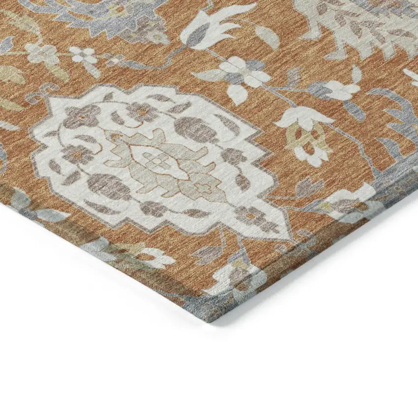 Copper Ivory And Gray Damask Washable Indoor Outdoor Area Rug Photo 3