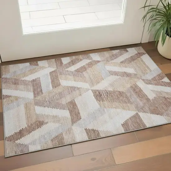 Copper Ivory And Gray Geometric Washable Area Rug With UV Protection Photo 2